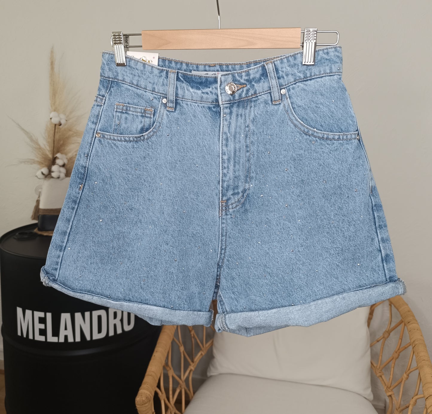 Short en jean strassé