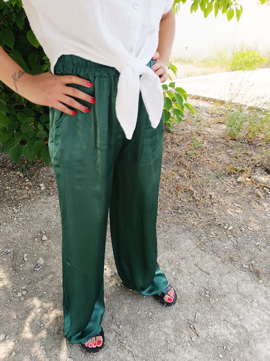 Pantalon fluide satiné vert