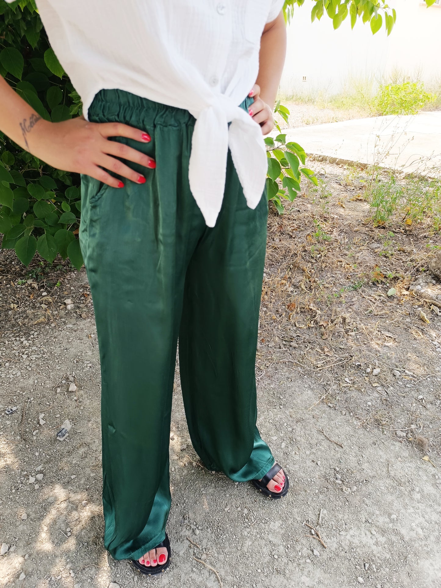 Pantalon fluide satiné vert
