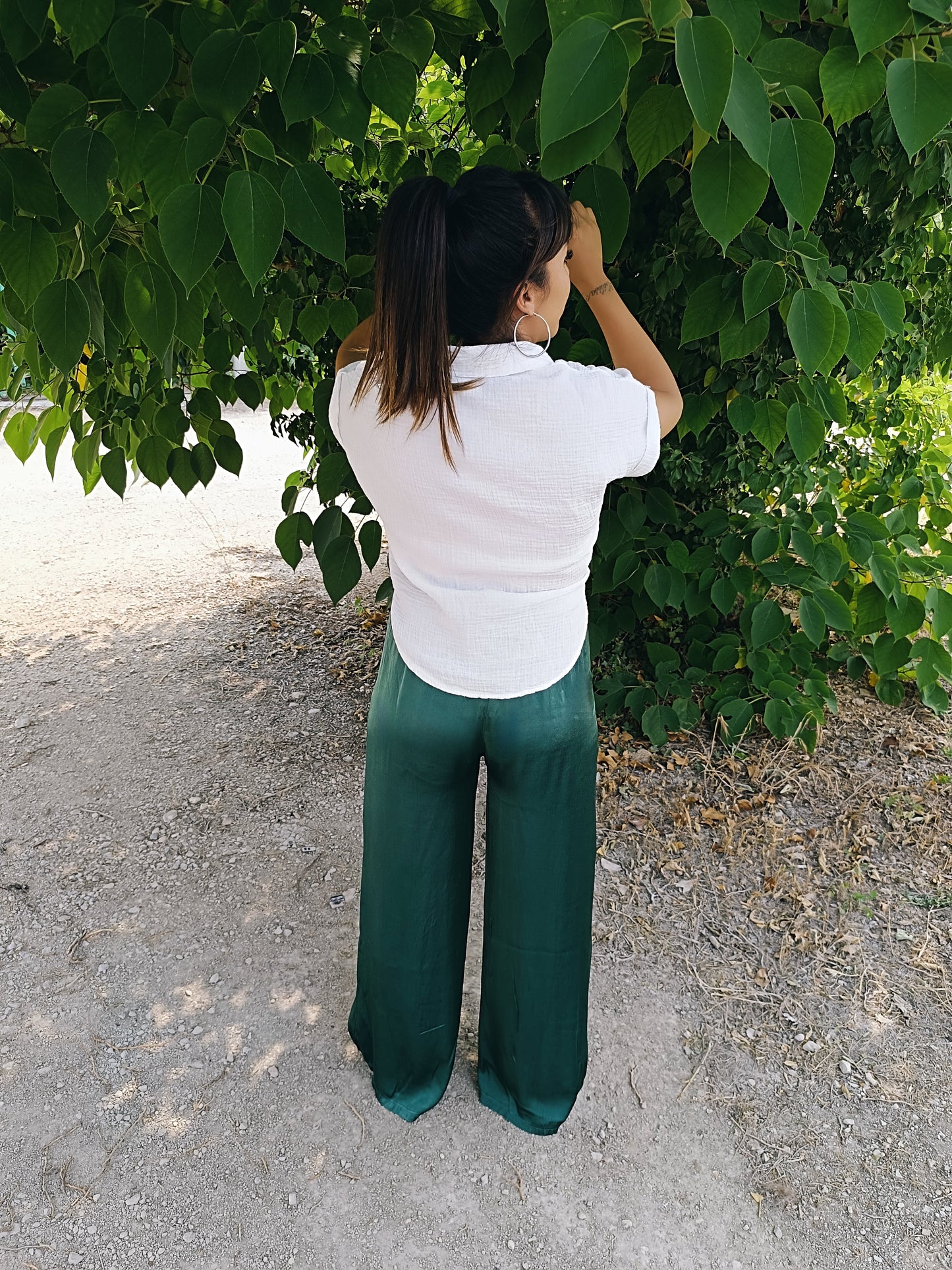 Pantalon fluide satiné vert