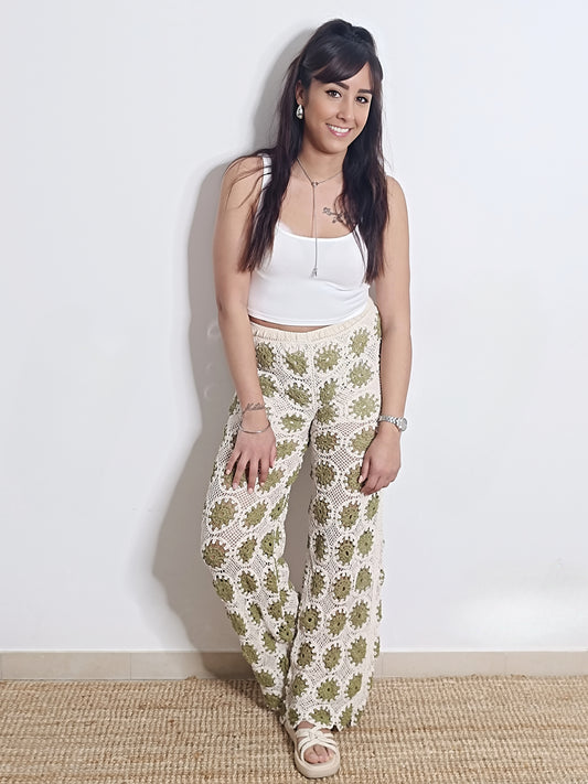 Pantalon Lolita écru et vert