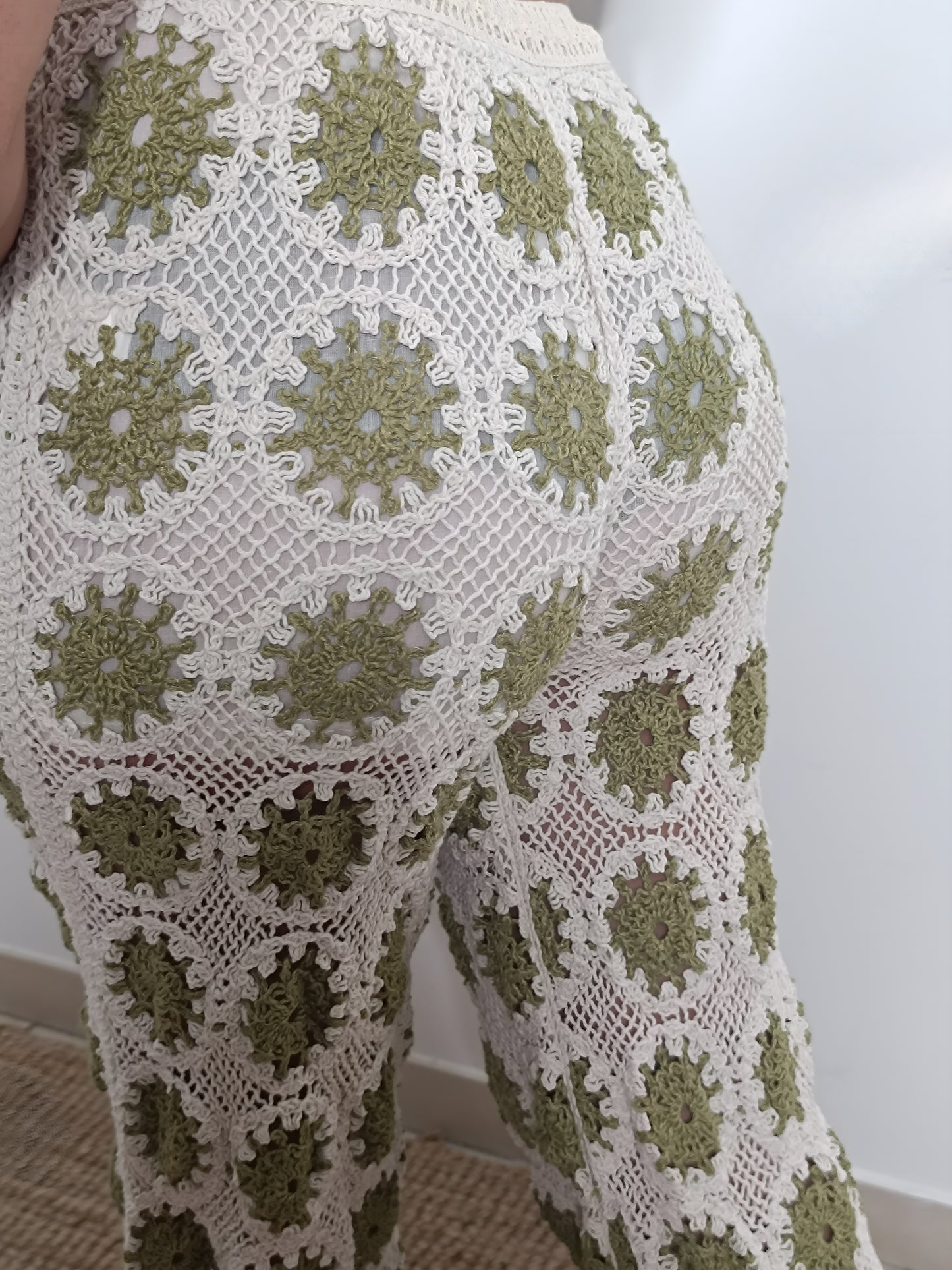 Pantalon Lolita écru et vert