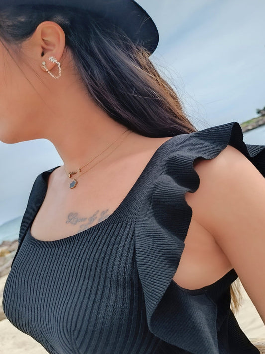 Crop top noir à volants