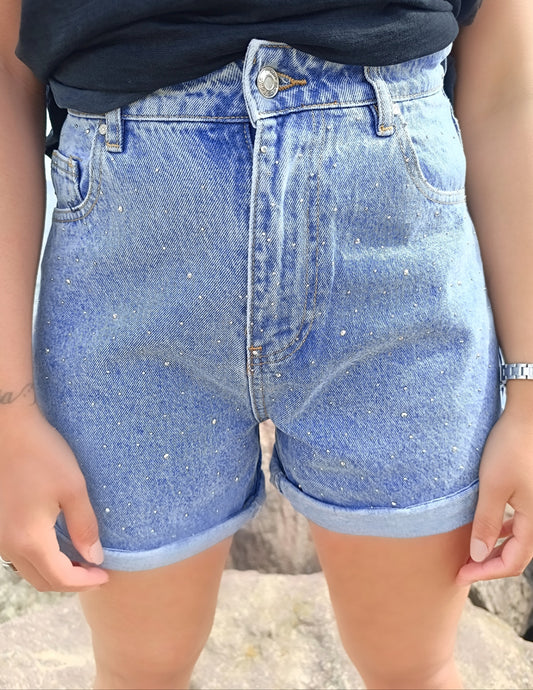 Short en jean strassé